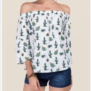 Bell sleeve off the shoulder cactus top